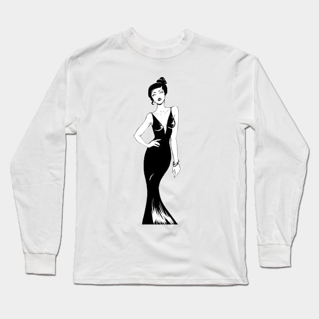 Black Dress Long Sleeve T-Shirt by AdrianaOrellana